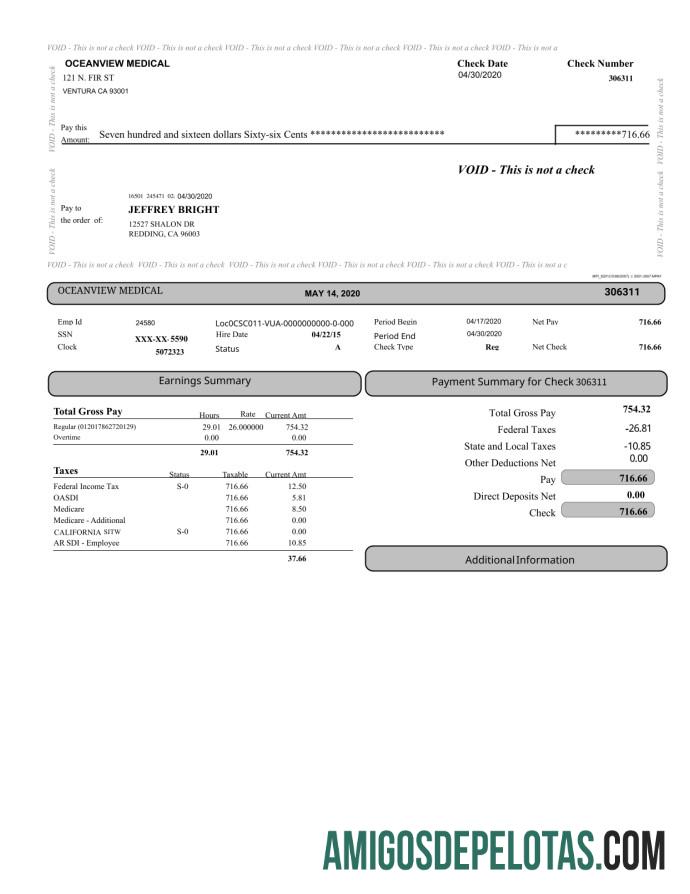 Recibo de pagamento médico Oceanview modelo